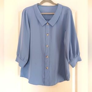 Dusty Blue Kate Middleton Style Collared Blouse